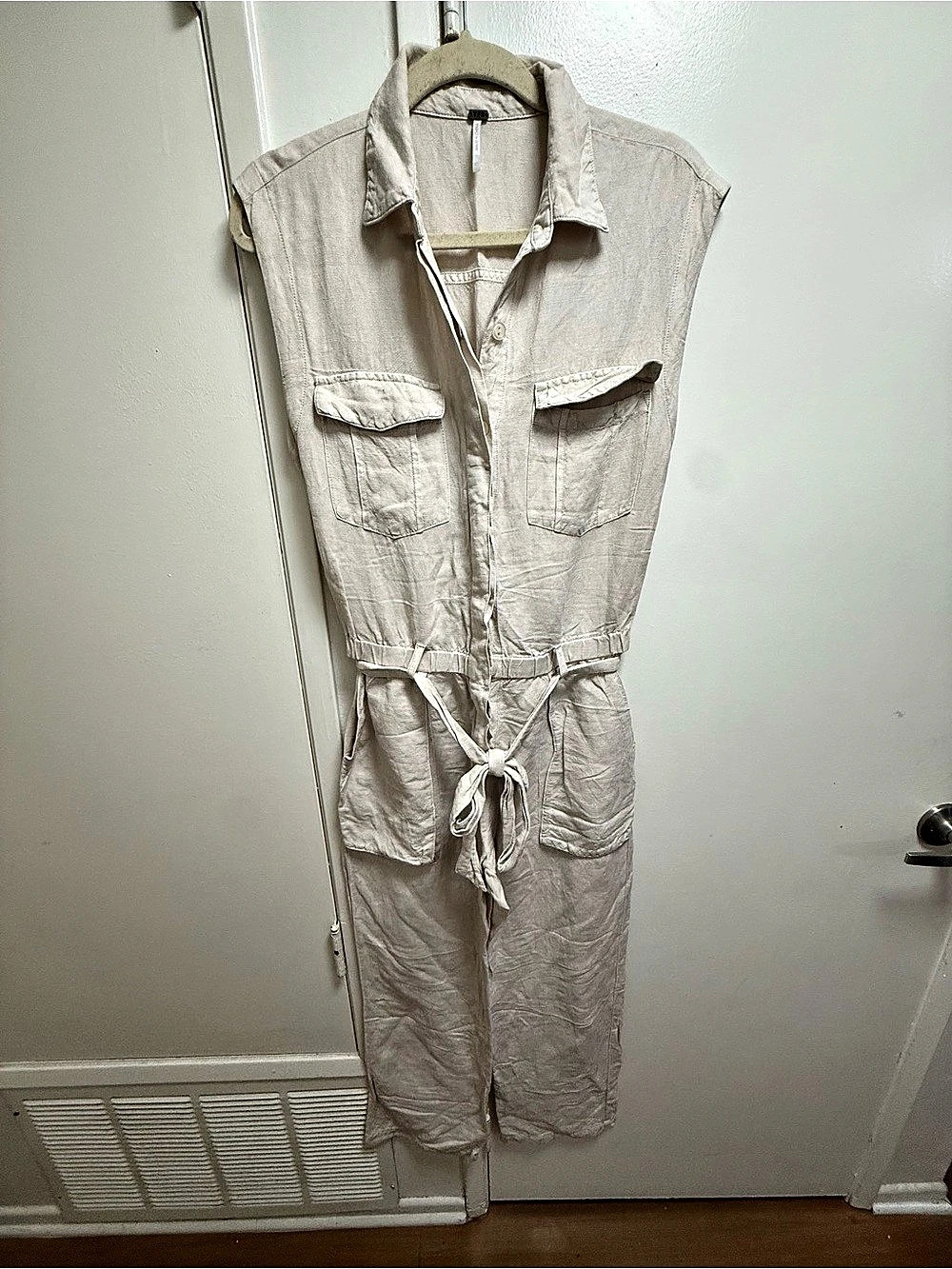 YFB Linen Utility Jumpsuit in Cream Size XS Like New